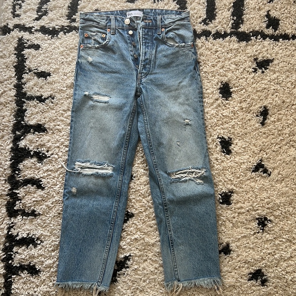 Zara Distressed Straight Leg Jeans